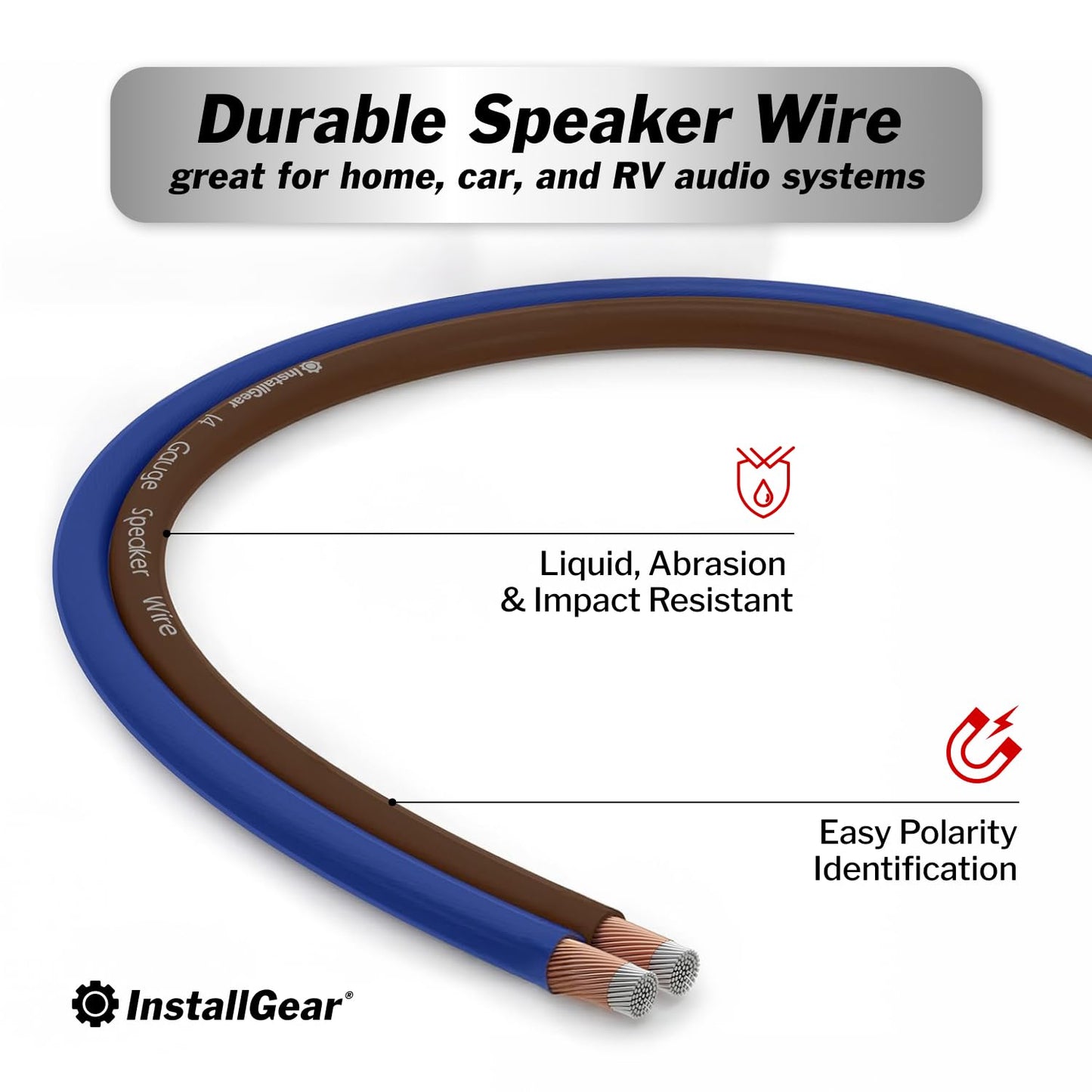100ft 14 Gauge Speaker Wire with 12 Banana Plugs - Copper Clad Aluminum for Superior Audio Quality - Ideal for Car Audio and Home Theater Installation with Blue and Black Jacket