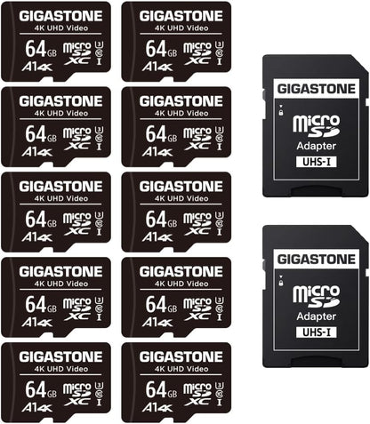64GB Micro SD Card Pack of 10, A1 V30 for 4K Video Recording, Ideal for Surveillance, Security Cameras, Action Cameras, and Drones, 90MB/s Micro SDXC UHS-I Class 10