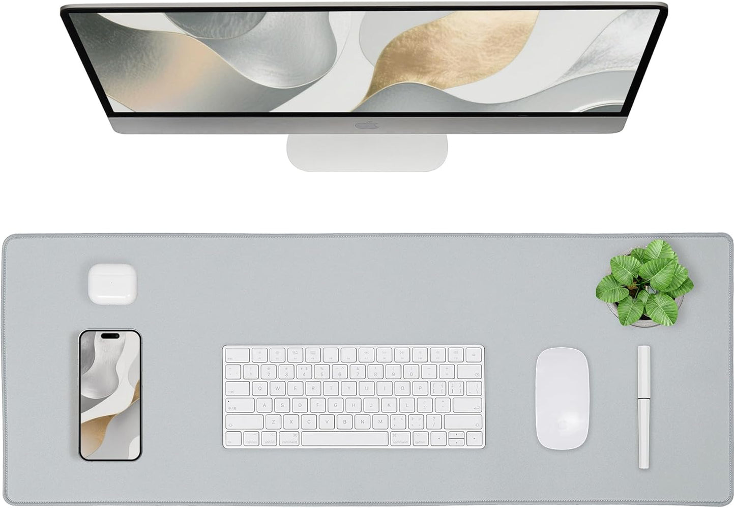 Extended Waterproof Mouse Pad with Durable Stitched Edges, Non-Slip Rubber Base, Ideal for Gaming and Office Use, Gray 3XL (35.43" x 15.74" x 0.12")
