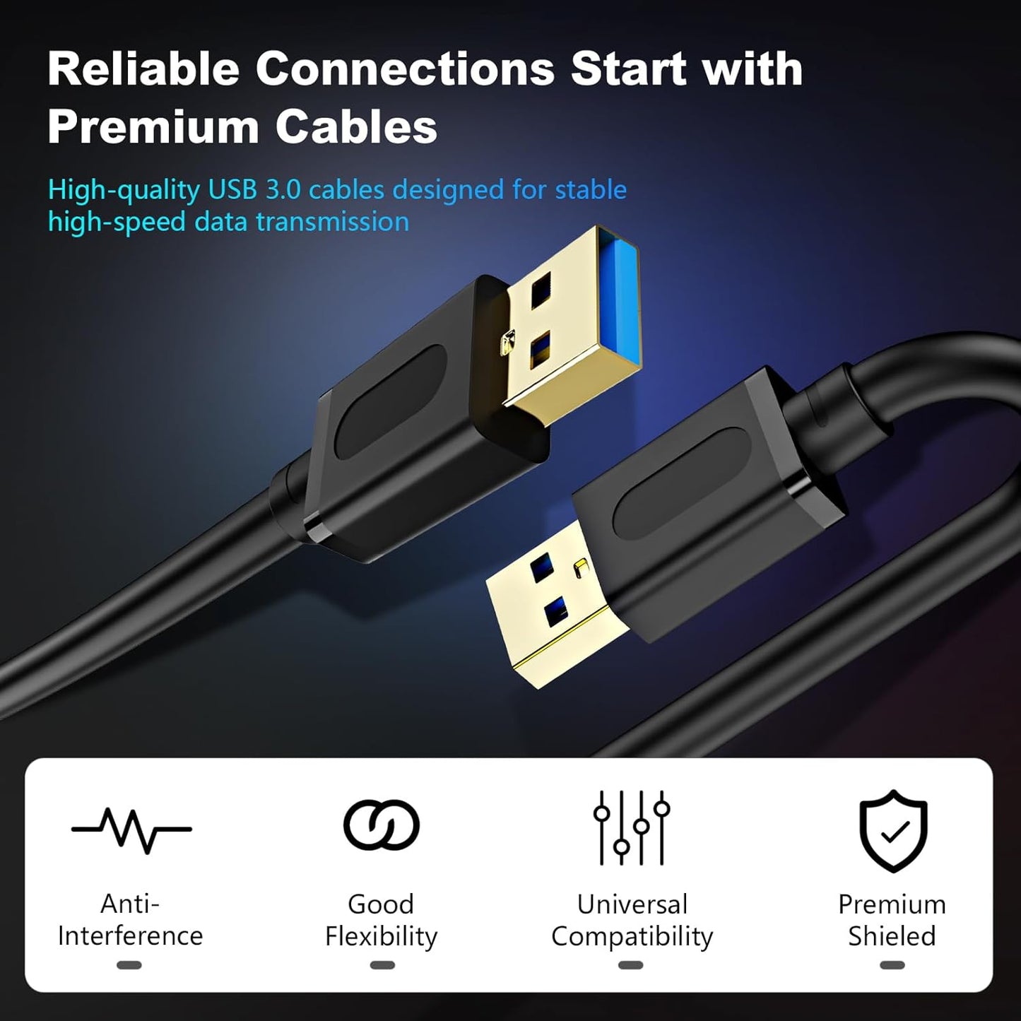 USB 3.0 Male to Male Cable, 6ft (1.8m) with Gold-Plated Connectors for Hard Drive Enclosures, DVD Players, and Laptop Coolers