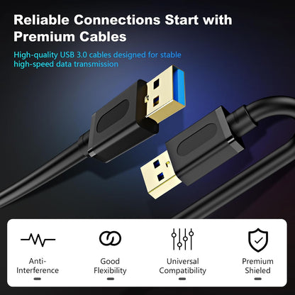 USB 3.0 Male to Male Cable, 6ft (1.8m) with Gold-Plated Connectors for Hard Drive Enclosures, DVD Players, and Laptop Coolers