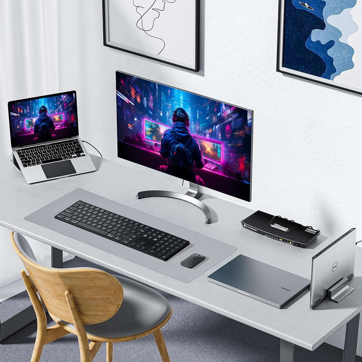 Extended Waterproof Mouse Pad with Durable Stitched Edges, Non-Slip Rubber Base, Ideal for Gaming and Office Use, Gray 3XL (35.43" x 15.74" x 0.12")