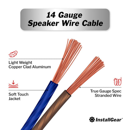 100ft 14 Gauge Speaker Wire with 12 Banana Plugs - Copper Clad Aluminum for Superior Audio Quality - Ideal for Car Audio and Home Theater Installation with Blue and Black Jacket