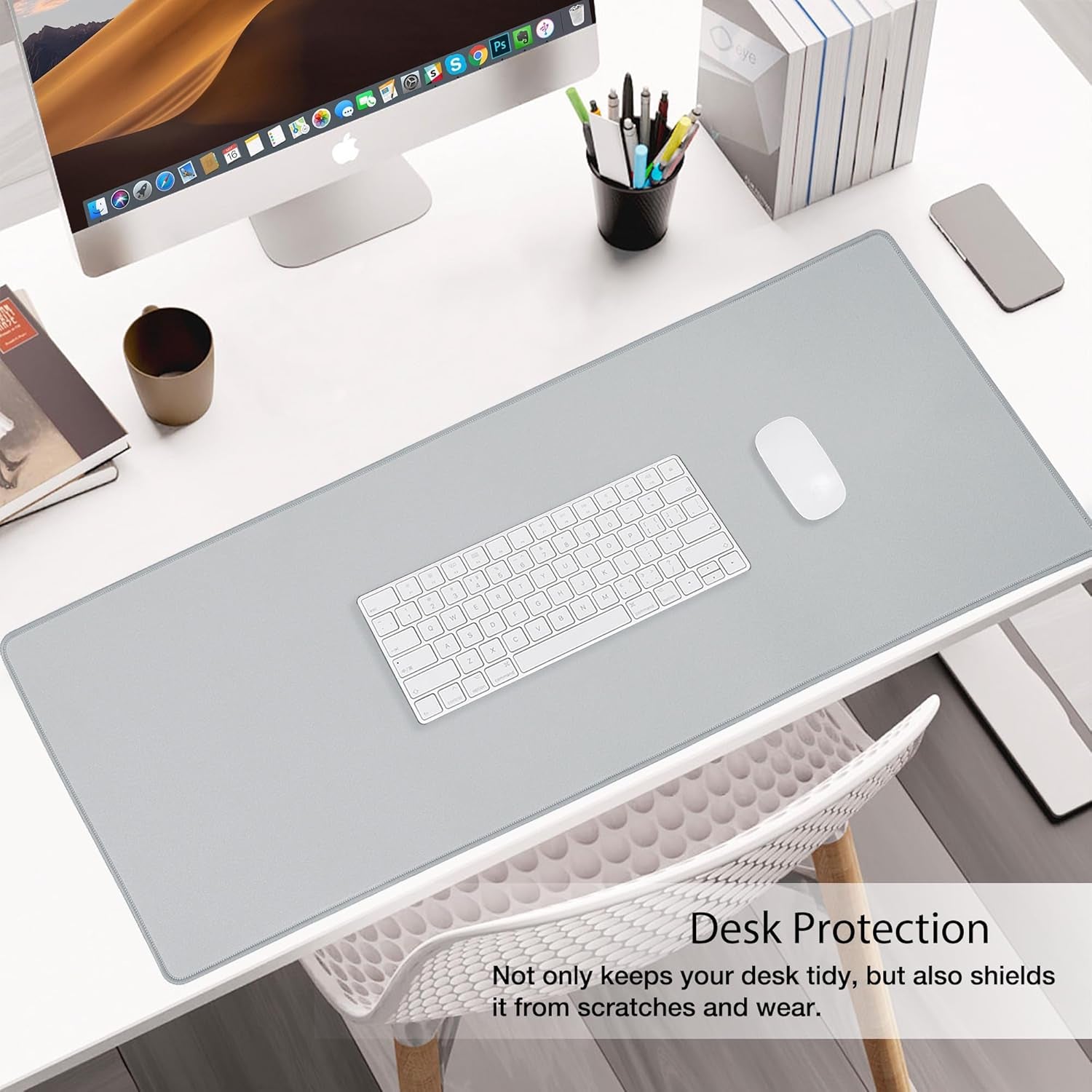 Extended Waterproof Mouse Pad with Durable Stitched Edges, Non-Slip Rubber Base, Ideal for Gaming and Office Use, Gray 3XL (35.43" x 15.74" x 0.12")