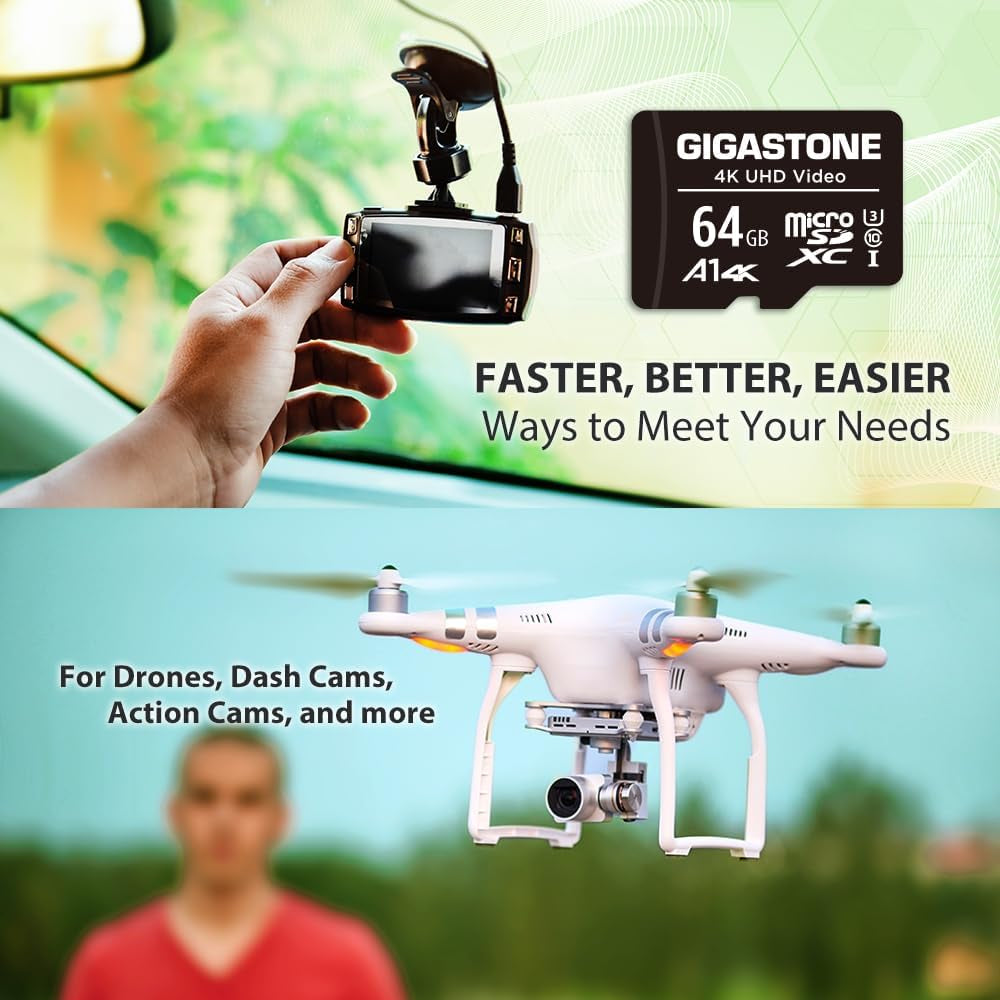 64GB Micro SD Card Pack of 10, A1 V30 for 4K Video Recording, Ideal for Surveillance, Security Cameras, Action Cameras, and Drones, 90MB/s Micro SDXC UHS-I Class 10