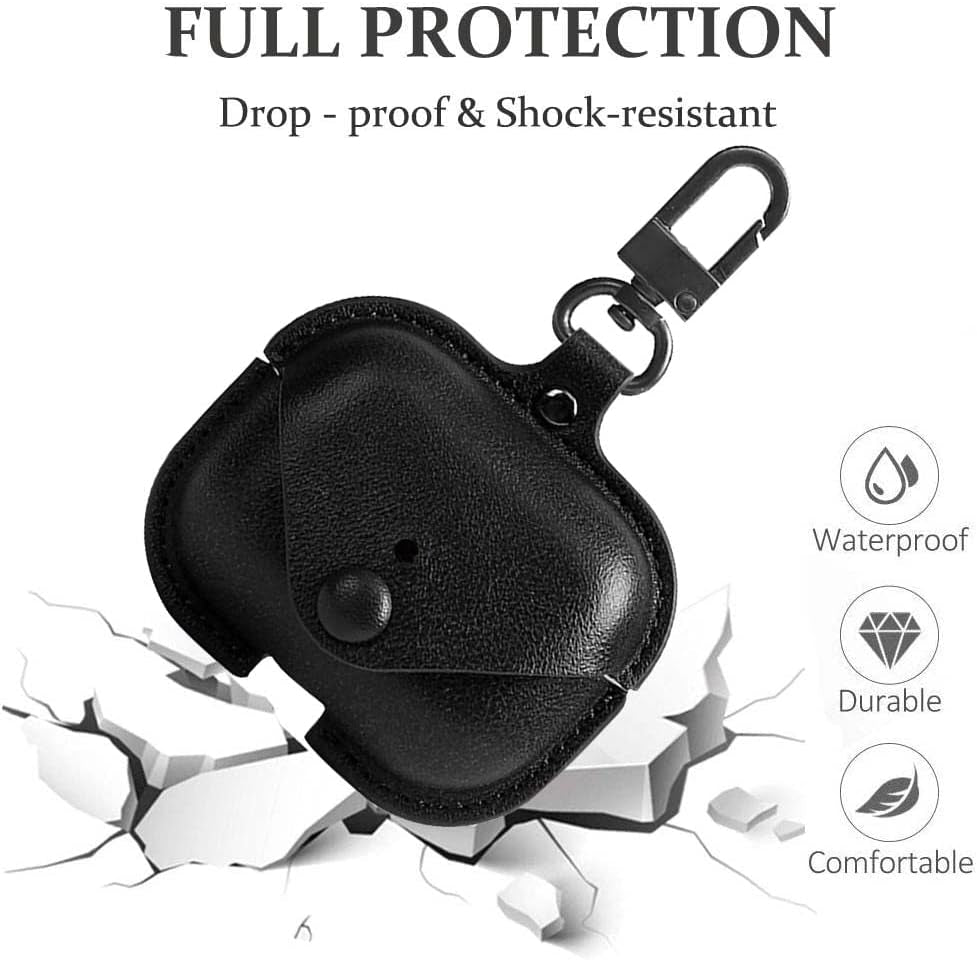 Genuine Leather Protective Case for AirPods Pro (2nd/1st Gen) - Compatible with Wireless Charging Case, Includes Keychain and Snap Lock, Black