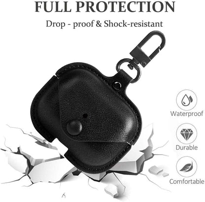 Genuine Leather Protective Case for AirPods Pro (2nd/1st Gen) - Compatible with Wireless Charging Case, Includes Keychain and Snap Lock, Black