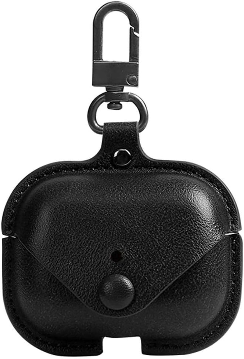 Genuine Leather Protective Case for AirPods Pro (2nd/1st Gen) - Compatible with Wireless Charging Case, Includes Keychain and Snap Lock, Black