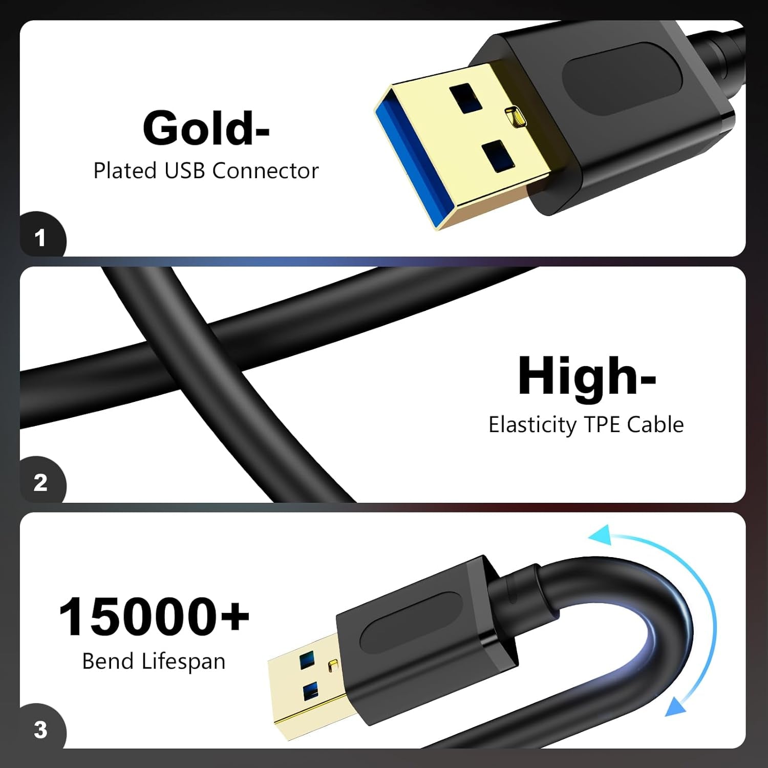 USB 3.0 Male to Male Cable, 6ft (1.8m) with Gold-Plated Connectors for Hard Drive Enclosures, DVD Players, and Laptop Coolers
