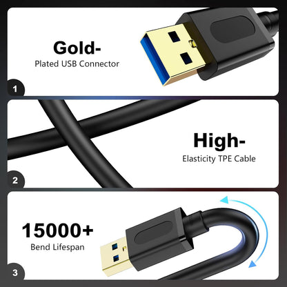 USB 3.0 Male to Male Cable, 6ft (1.8m) with Gold-Plated Connectors for Hard Drive Enclosures, DVD Players, and Laptop Coolers