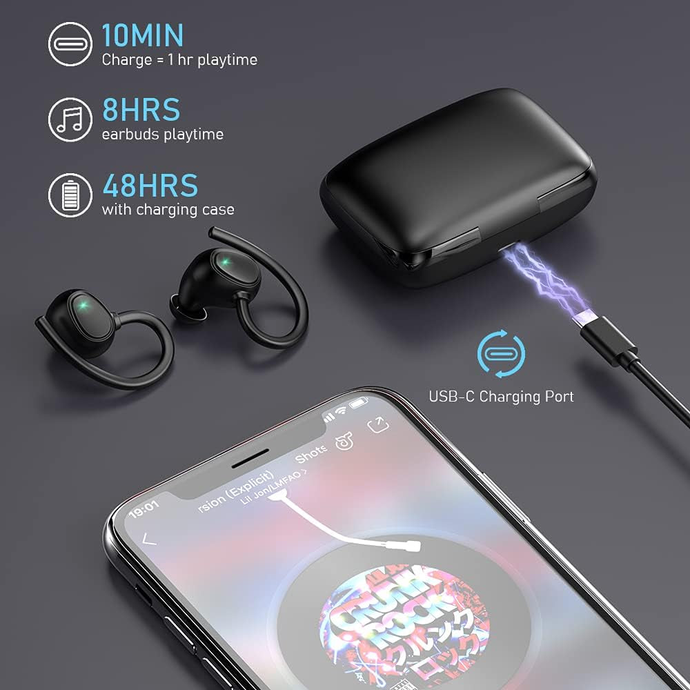 Wireless Earbuds with Bluetooth 5.1, Noise Cancelling In-Ear Headphones, Deep Bass, IP7 Waterproof, 48-Hour Battery Life, Ideal for Sports and Gym Activities - 2021 Model