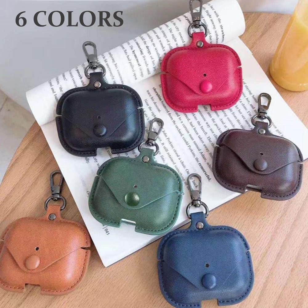 Genuine Leather Protective Case for AirPods Pro (2nd/1st Gen) - Compatible with Wireless Charging Case, Includes Keychain and Snap Lock, Black