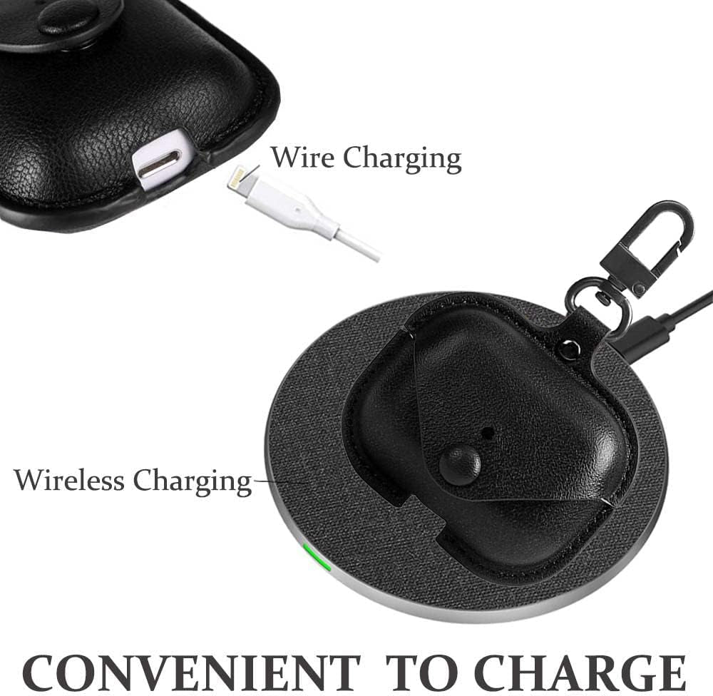 Genuine Leather Protective Case for AirPods Pro (2nd/1st Gen) - Compatible with Wireless Charging Case, Includes Keychain and Snap Lock, Black