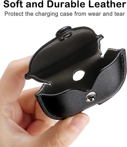 Genuine Leather Protective Case for AirPods Pro (2nd/1st Gen) - Compatible with Wireless Charging Case, Includes Keychain and Snap Lock, Black